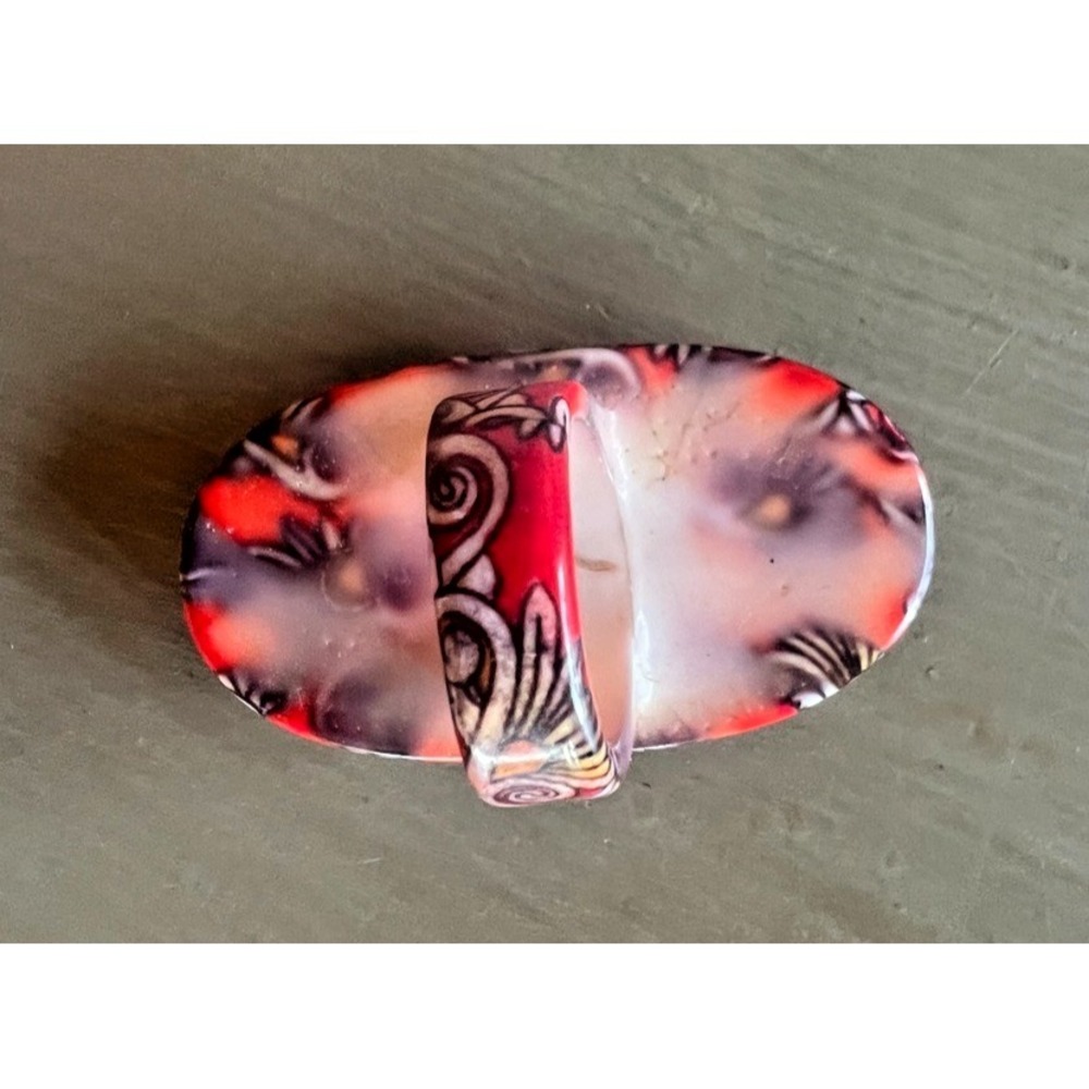 Modern Resin Statement Ring Red Floral Scroll Acrylic Art Ring Size 7 Boutique‎ - Picture 7 of 10